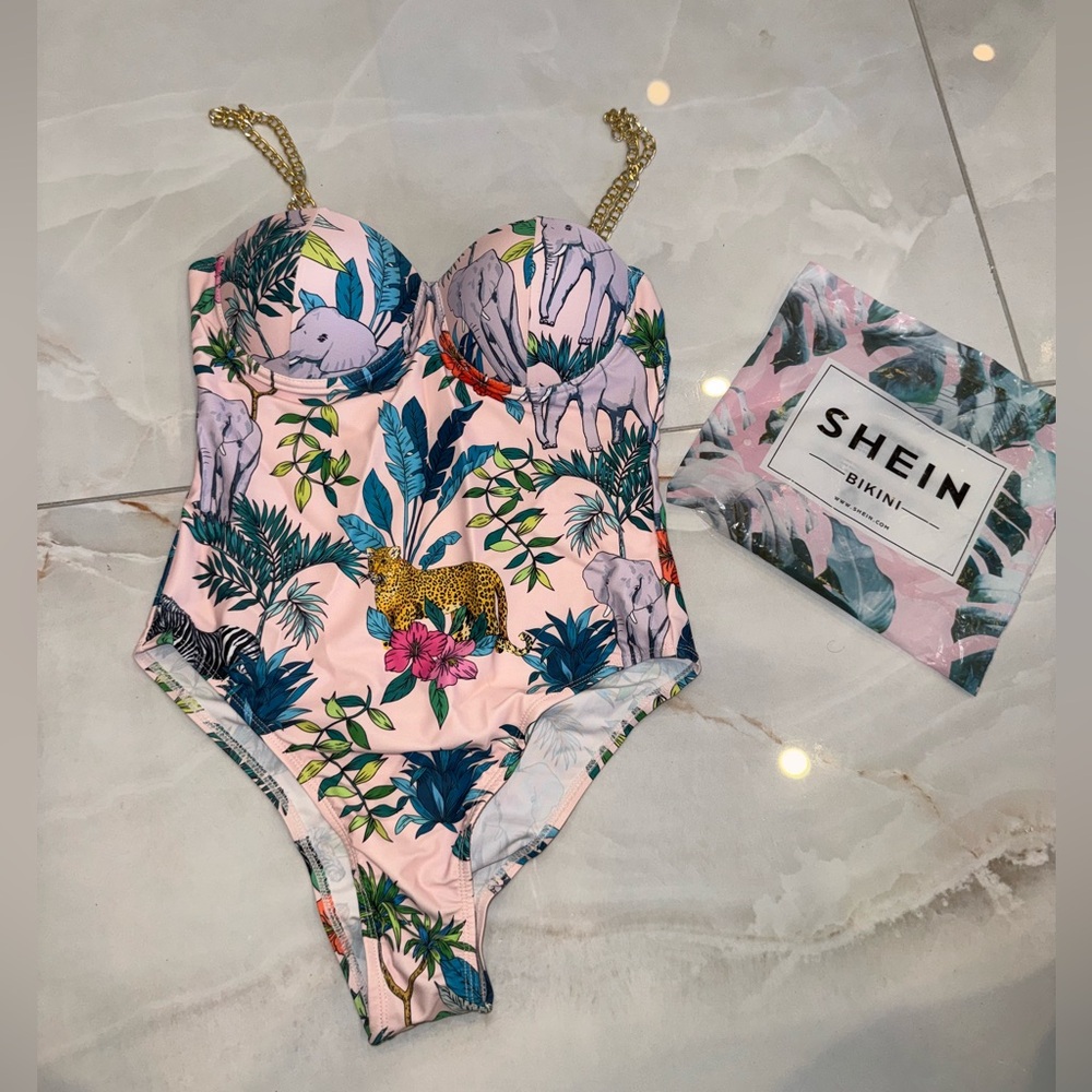 Plant & Animal Print Underwire One Piece Swimsuit